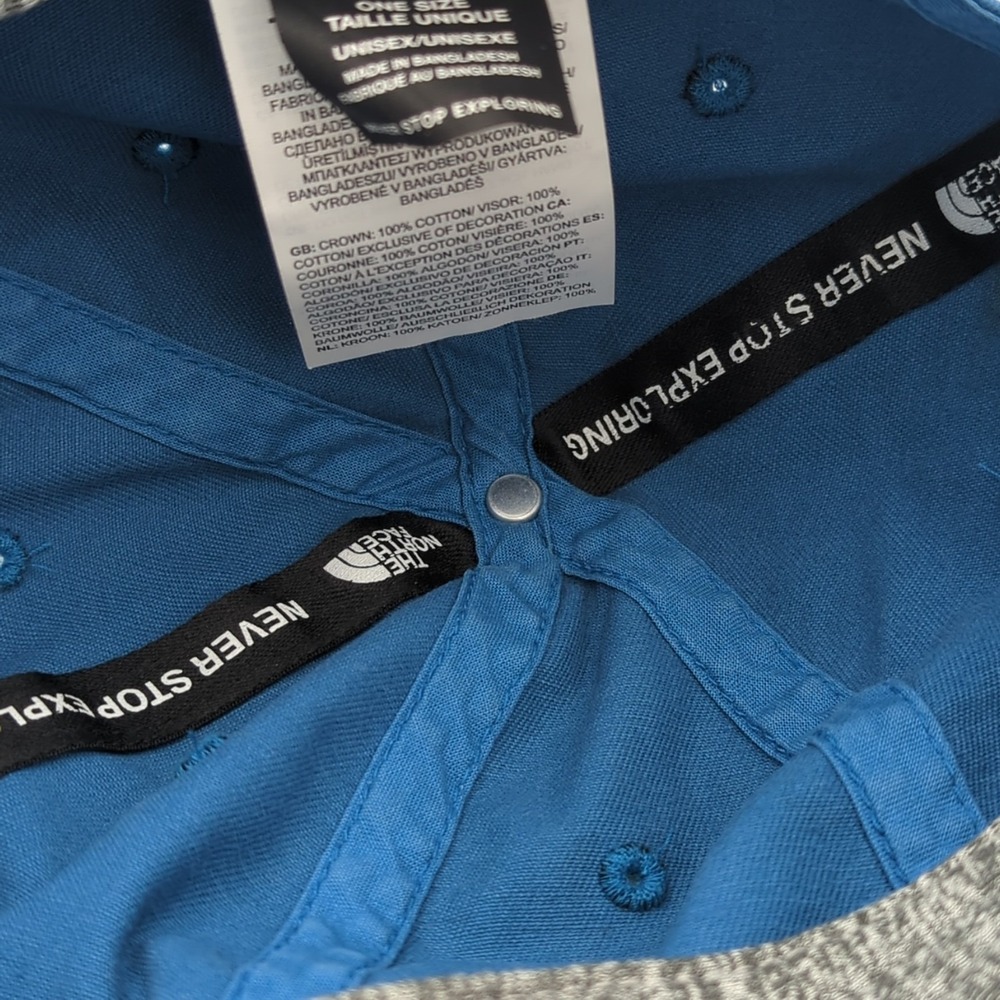 The North Face Hat Cap Horizontal Spell Out Logo Unisex Blue One Size Adjustable - Picture 12 of 16